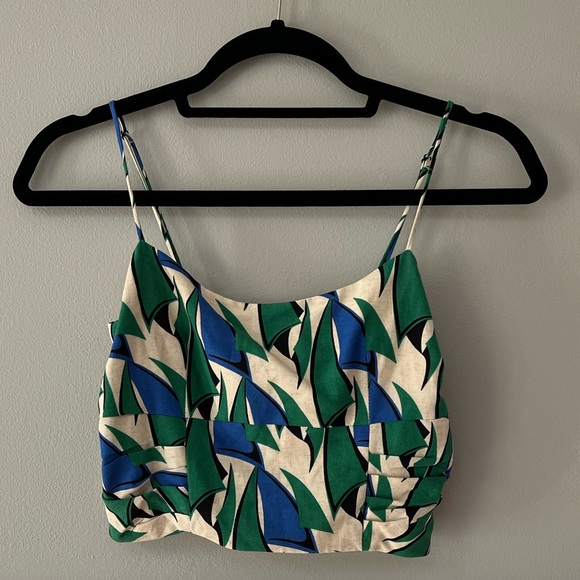 NWT Zara Linen Blend Printed Bustier Crop Top - Picture 4 of 7